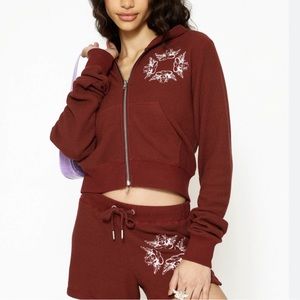 Boys Lie On The Rocks Thermal Zip Up Hoodie Maroon